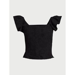 Sofia Jeans Womens Ruffle Sleeve Top Size M Black Square Neck Eyelet Smocked